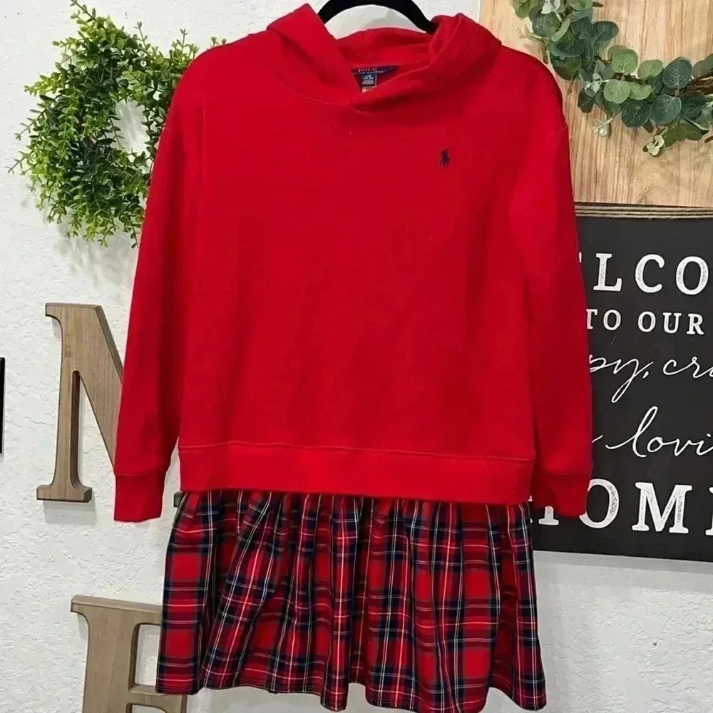 Polo Ralph Lauren size large 12-14 girls hoodie plaid dress